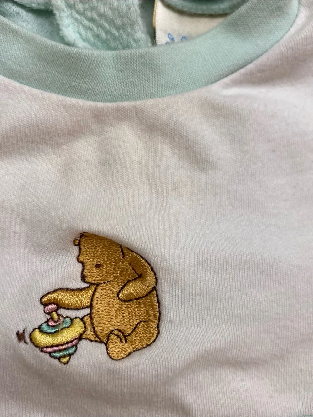 Vintage Classic Pooh Mint Green & White Teddy Bear Bubble Romper 9 Months